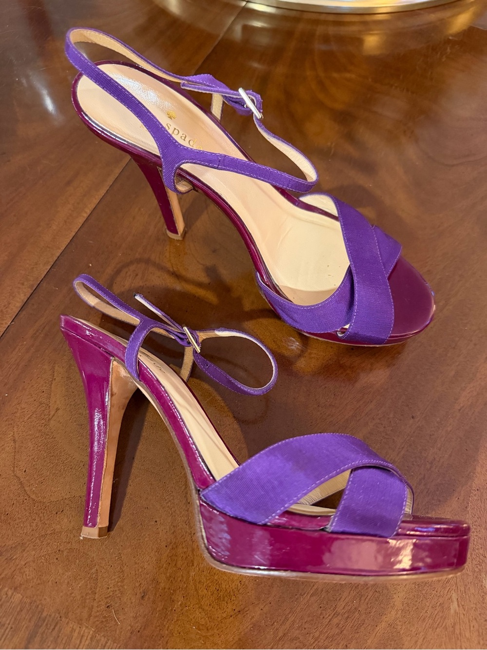 kate spade Purple Satin and Patent Platform Slingback Heels Italy